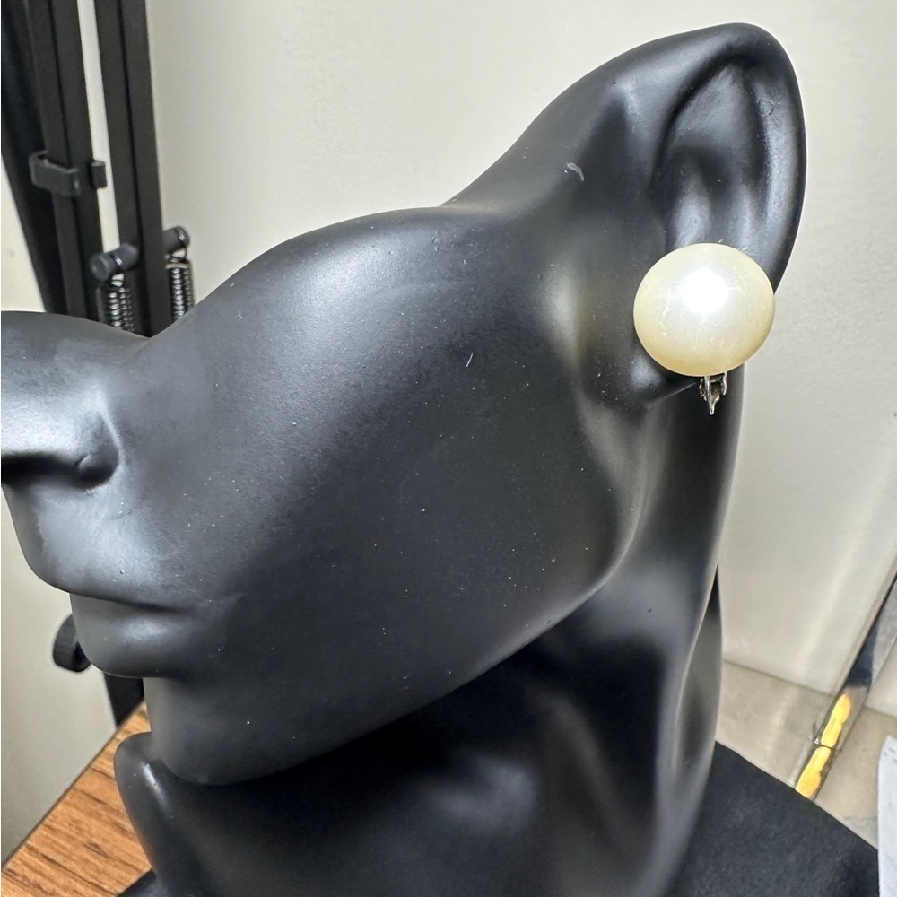 Good Used Condition Marvella Signed Domed Faux Pearl Large Clip On Earrings